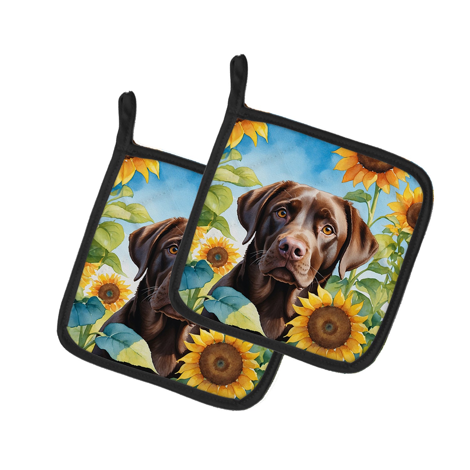 Labrador Retriever in Sunflowers Pair of Pot Holders Kitchen Heat Resistant Pot Holders Sets Oven Hot Pads for Cooking Baking BBQ, 7 1/2 x 7 1/2