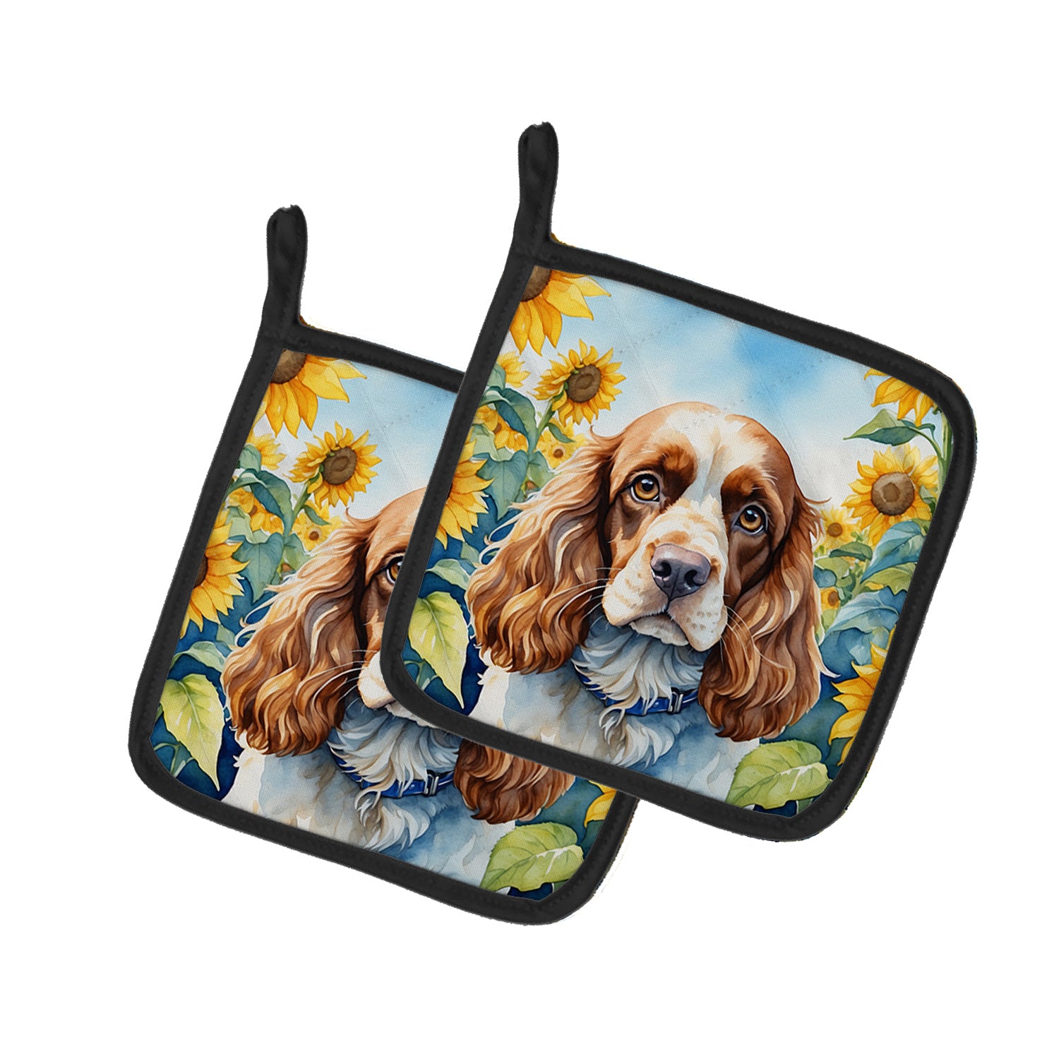 Cocker Spaniel in Sunflowers Pair of Pot Holders Kitchen Heat Resistant Pot Holders Sets Oven Hot Pads for Cooking Baking BBQ, 7 1/2 x 7 1/2