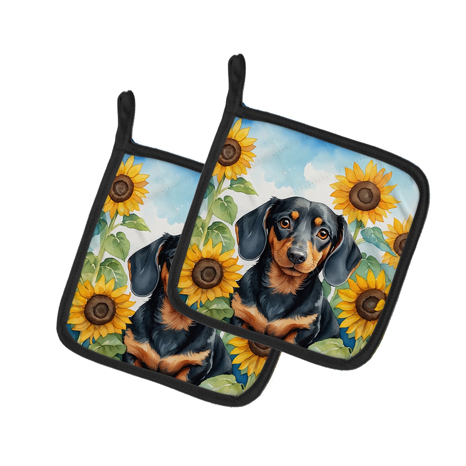 Dachshund in Sunflowers Pair of Pot Holders Kitchen Heat Resistant Pot Holders Sets Oven Hot Pads for Cooking Baking BBQ, 7 1/2 x 7 1/2