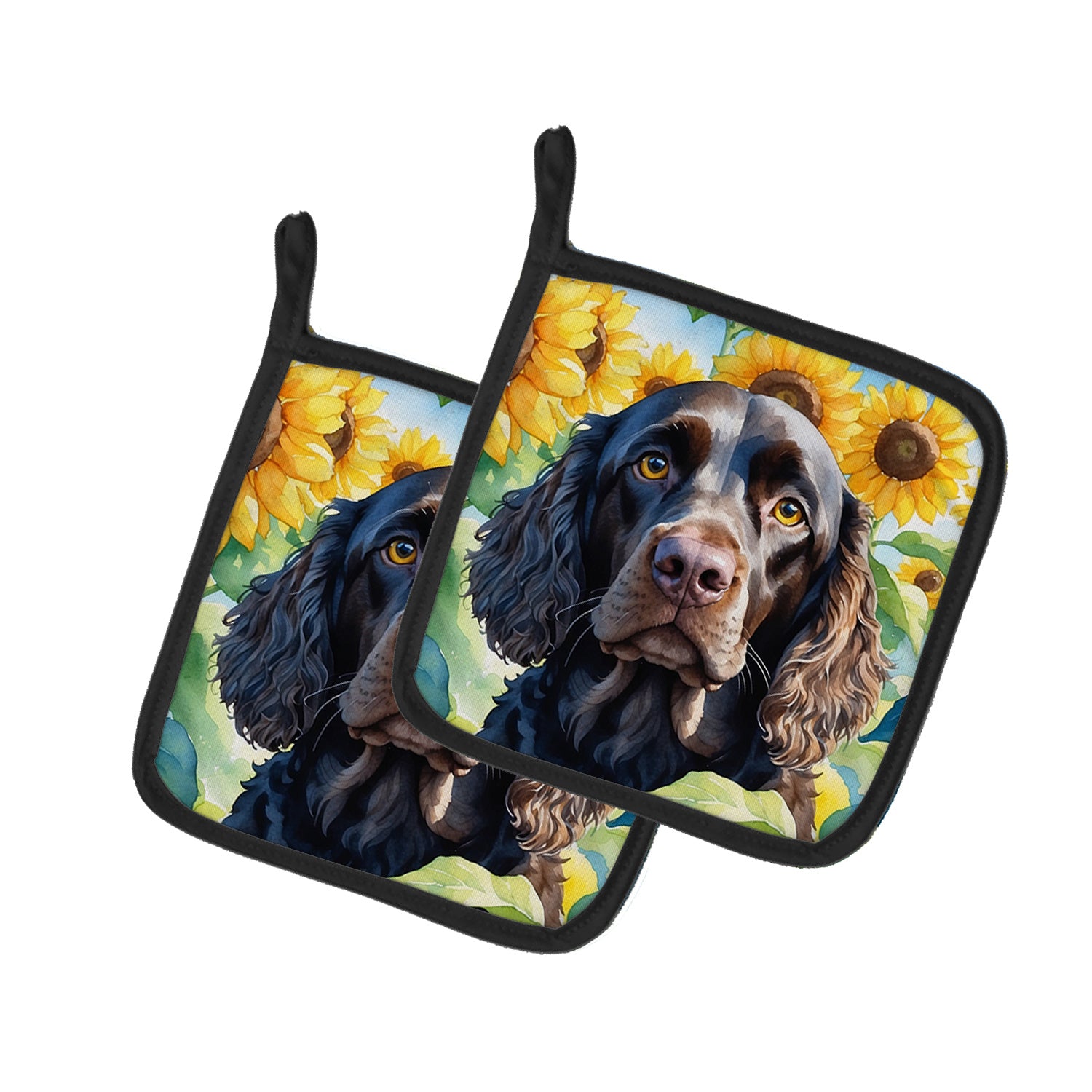 American Water Spaniel in Sunflowers Pair of Pot Holders Kitchen Heat Resistant Pot Holders Sets Oven Hot Pads for Cooking Baking BBQ, 7 1/2 x 7 1/2