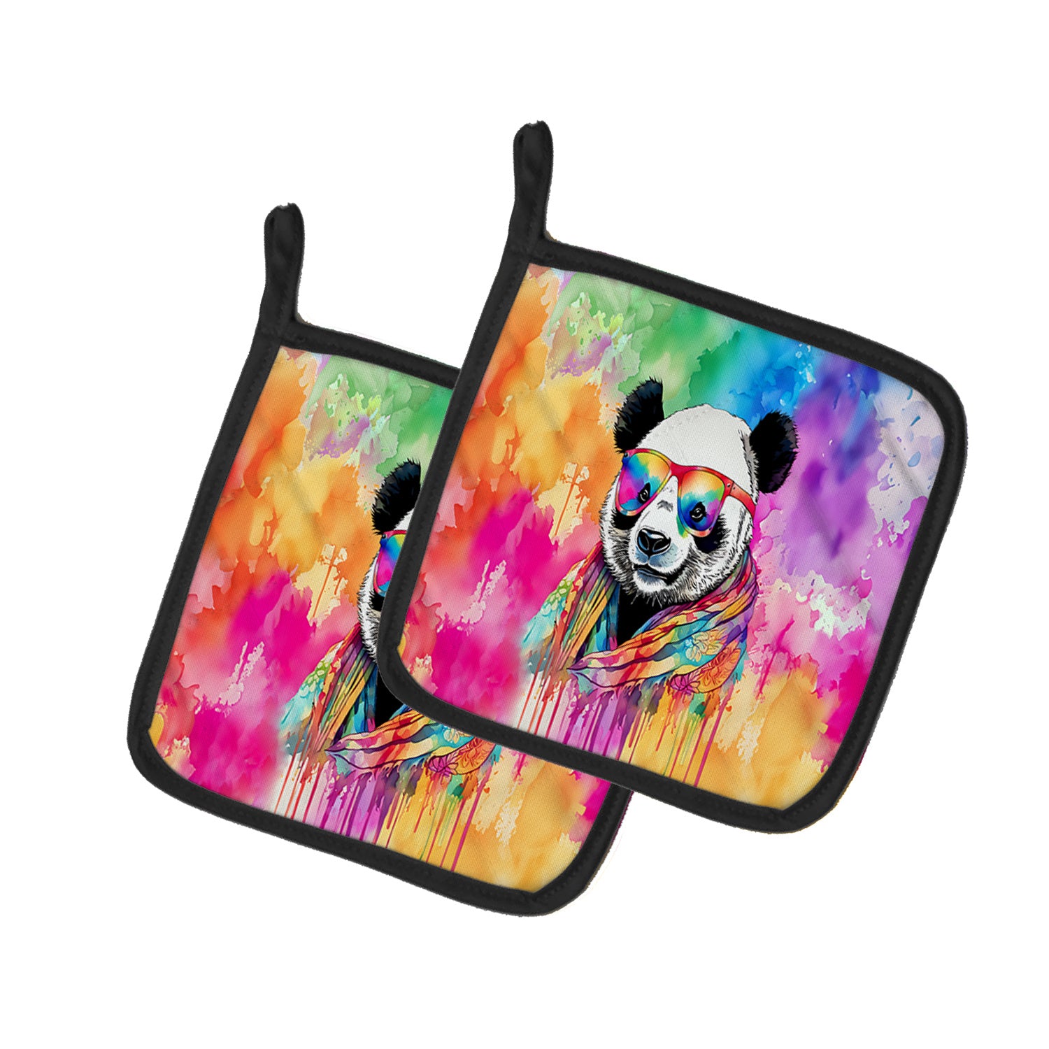 NEW Hippie Animal Panda Pair of Pot Holders Kitchen Heat Resistant Pot Holders Sets Oven Hot Pads for Cooking Baking BBQ, 7 1/2 x 7 1/2