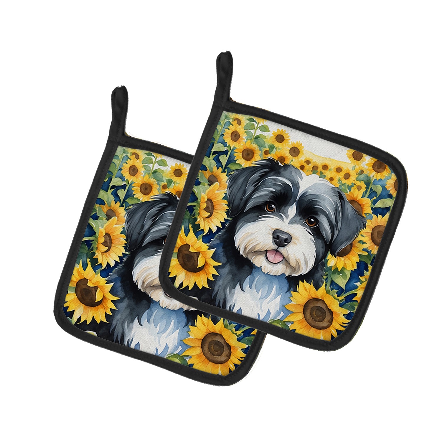 Havanese in Sunflowers Pair of Pot Holders Kitchen Heat Resistant Pot Holders Sets Oven Hot Pads for Cooking Baking BBQ, 7 1/2 x 7 1/2