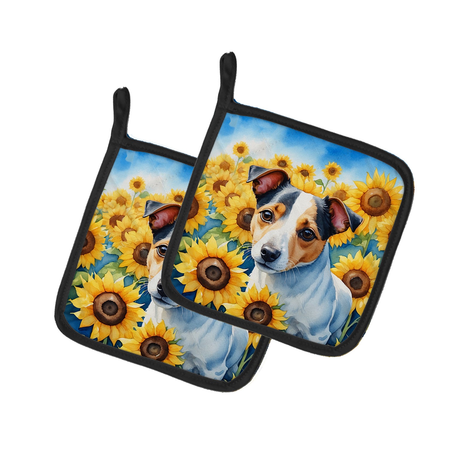 Jack Russell Terrier in Sunflowers Pair of Pot Holders Kitchen Heat Resistant Pot Holders Sets Oven Hot Pads for Cooking Baking BBQ, 7 1/2 x 7 1/2