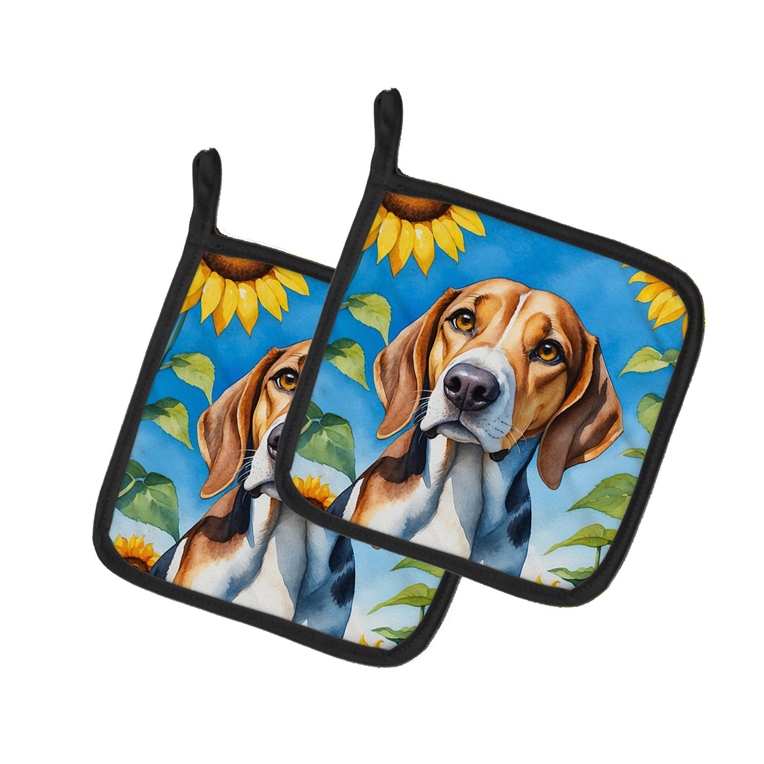 American Foxhound in Sunflowers Pair of Pot Holders Kitchen Heat Resistant Pot Holders Sets Oven Hot Pads for Cooking Baking BBQ, 7 1/2 x 7 1/2