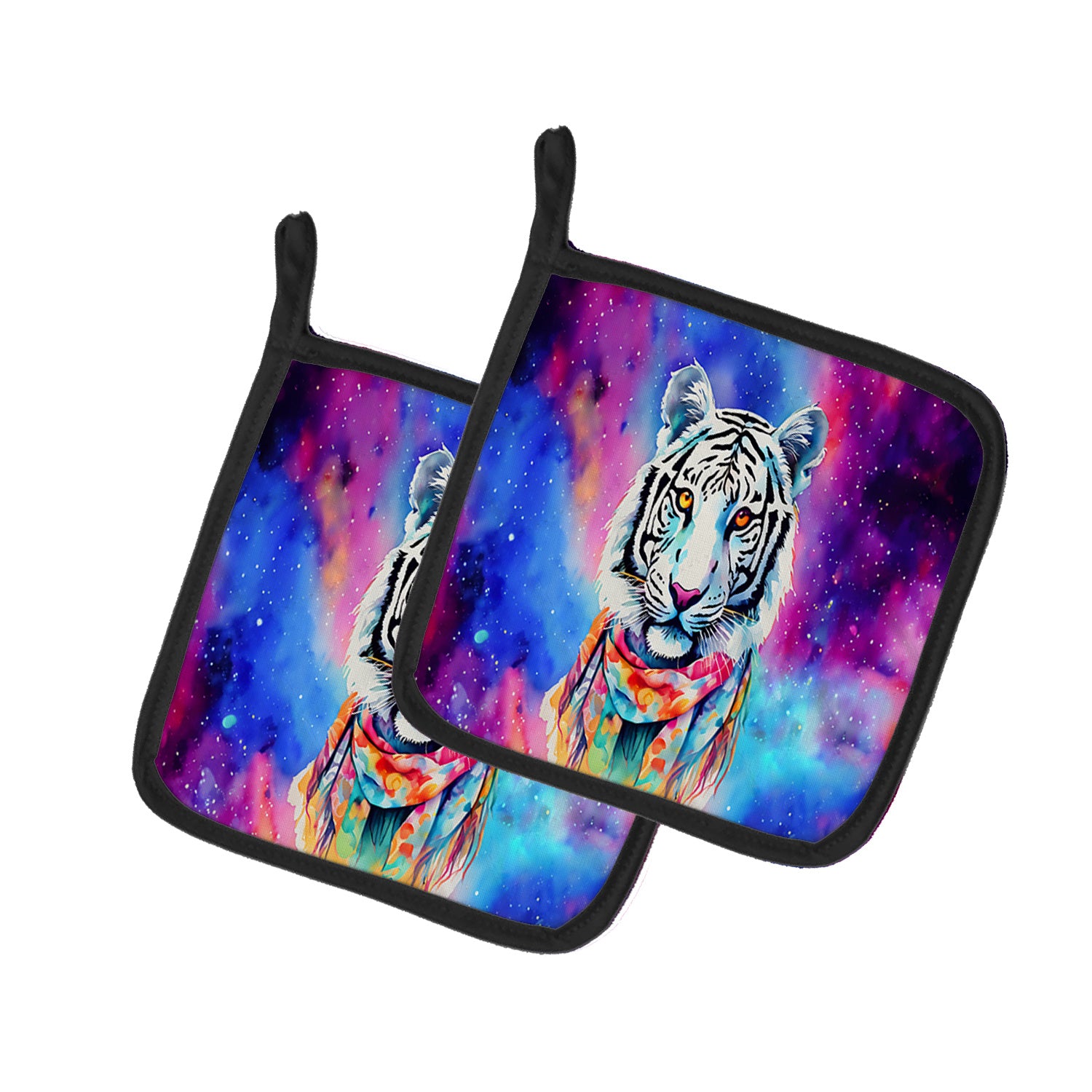 NEW Hippie Animal White Tiger Pair of Pot Holders Kitchen Heat Resistant Pot Holders Sets Oven Hot Pads for Cooking Baking BBQ, 7 1/2 x 7 1/2