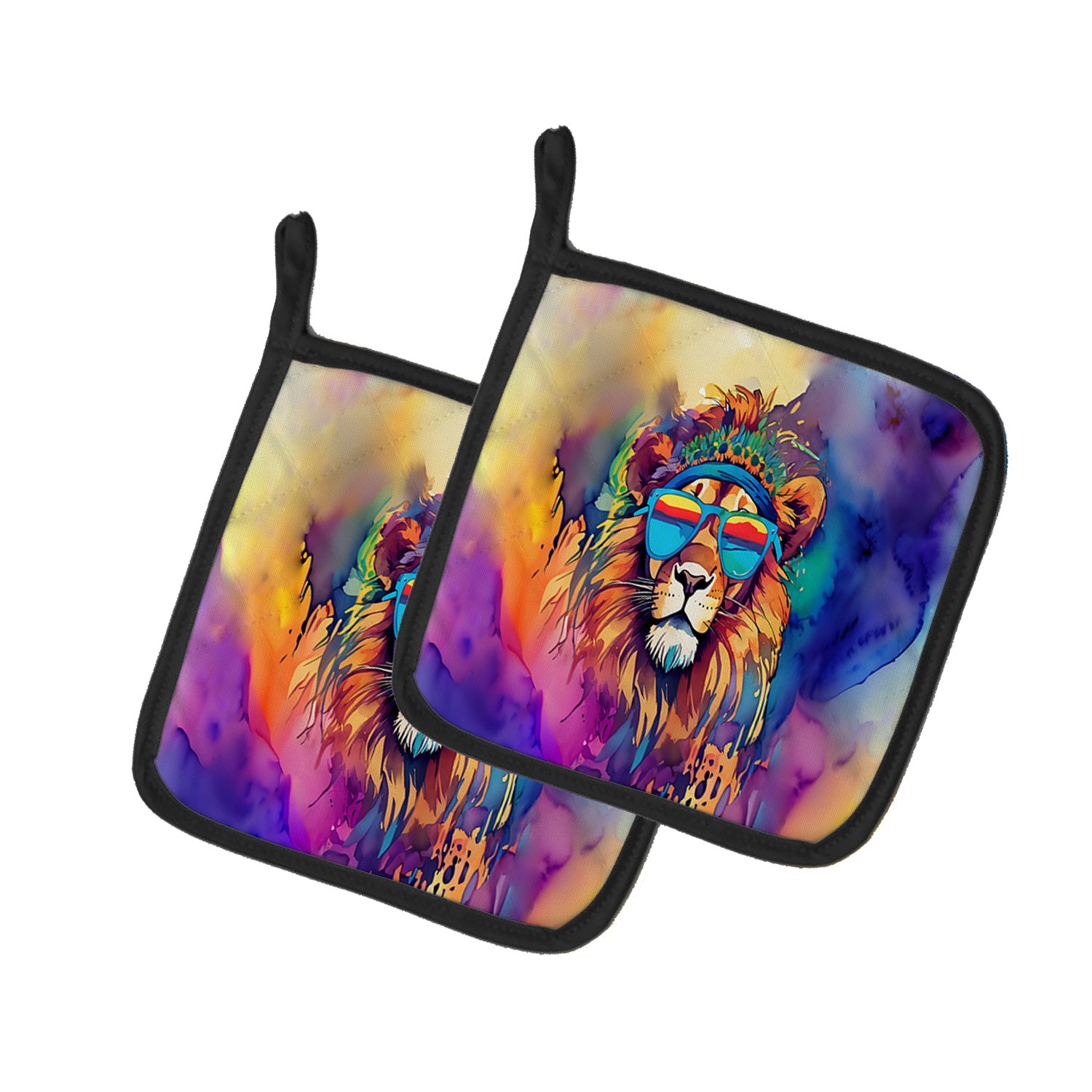 NEW Hippie Animal Lion Pair of Pot Holders Kitchen Heat Resistant Pot Holders Sets Oven Hot Pads for Cooking Baking BBQ, 7 1/2 x 7 1/2