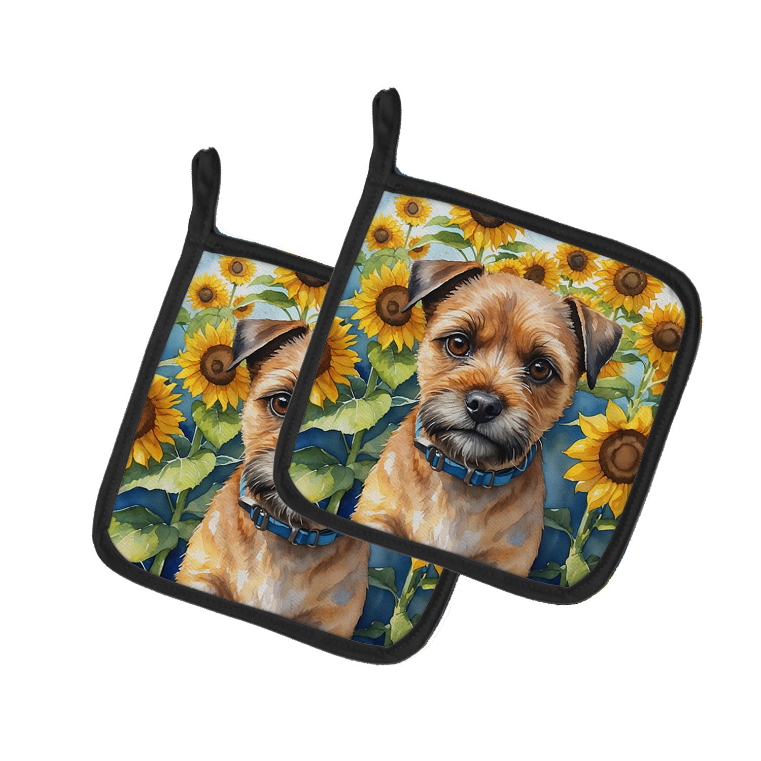 Border Terrier in Sunflowers Pair of Pot Holders Kitchen Heat Resistant Pot Holders Sets Oven Hot Pads for Cooking Baking BBQ, 7 1/2 x 7 1/2