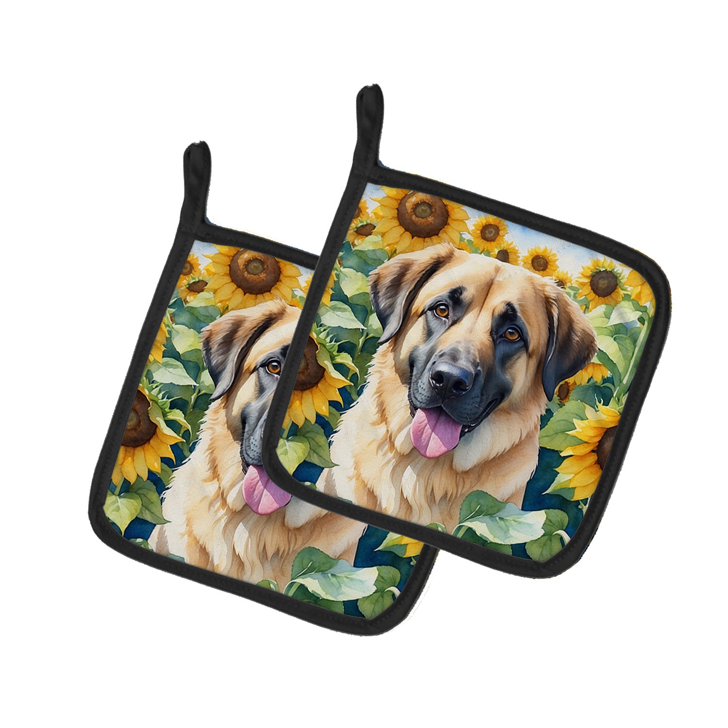 Anatolian Shepherd in Sunflowers Pair of Pot Holders Kitchen Heat Resistant Pot Holders Sets Oven Hot Pads for Cooking Baking BBQ, 7 1/2 x 7 1/2