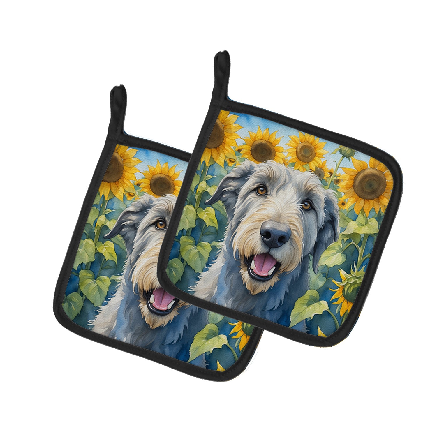 Irish Wolfhound in Sunflowers Pair of Pot Holders Kitchen Heat Resistant Pot Holders Sets Oven Hot Pads for Cooking Baking BBQ, 7 1/2 x 7 1/2