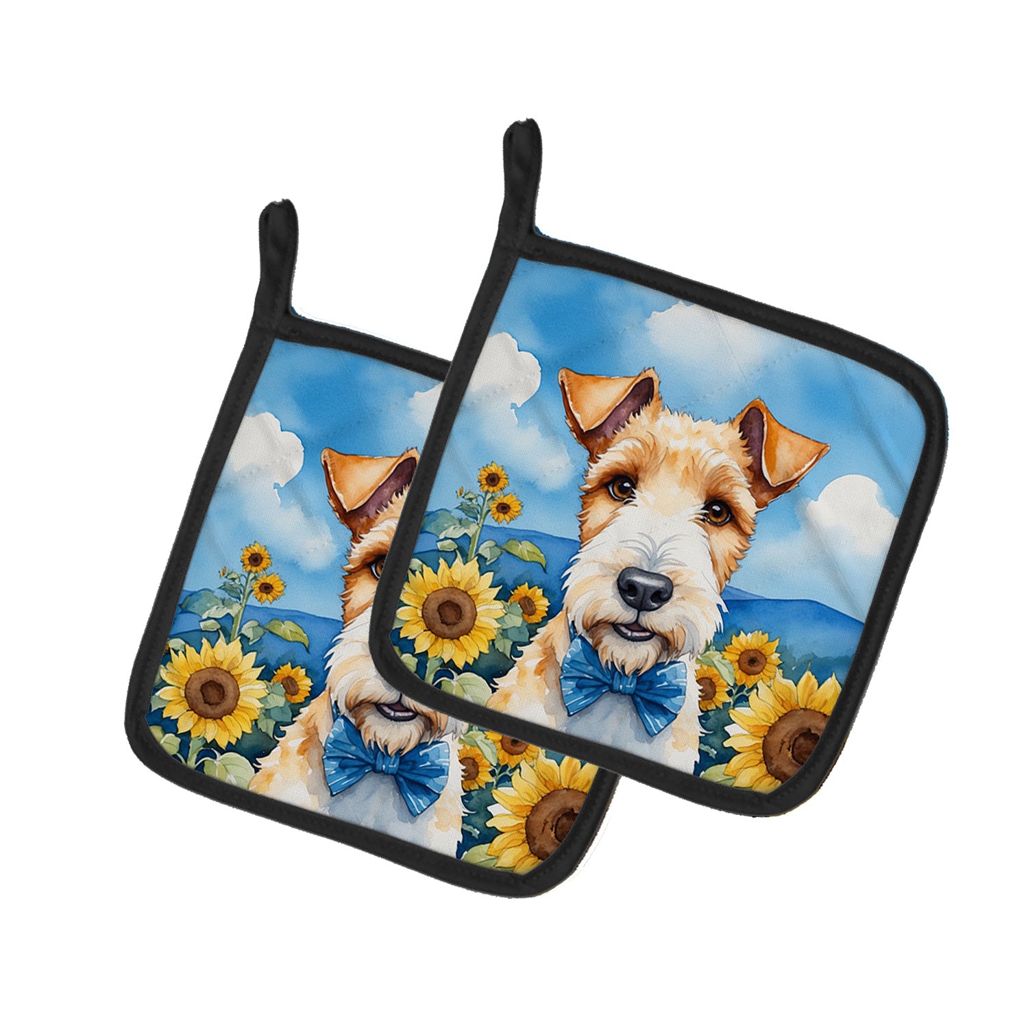 Fox Terrier in Sunflowers Pair of Pot Holders Kitchen Heat Resistant Pot Holders Sets Oven Hot Pads for Cooking Baking BBQ, 7 1/2 x 7 1/2