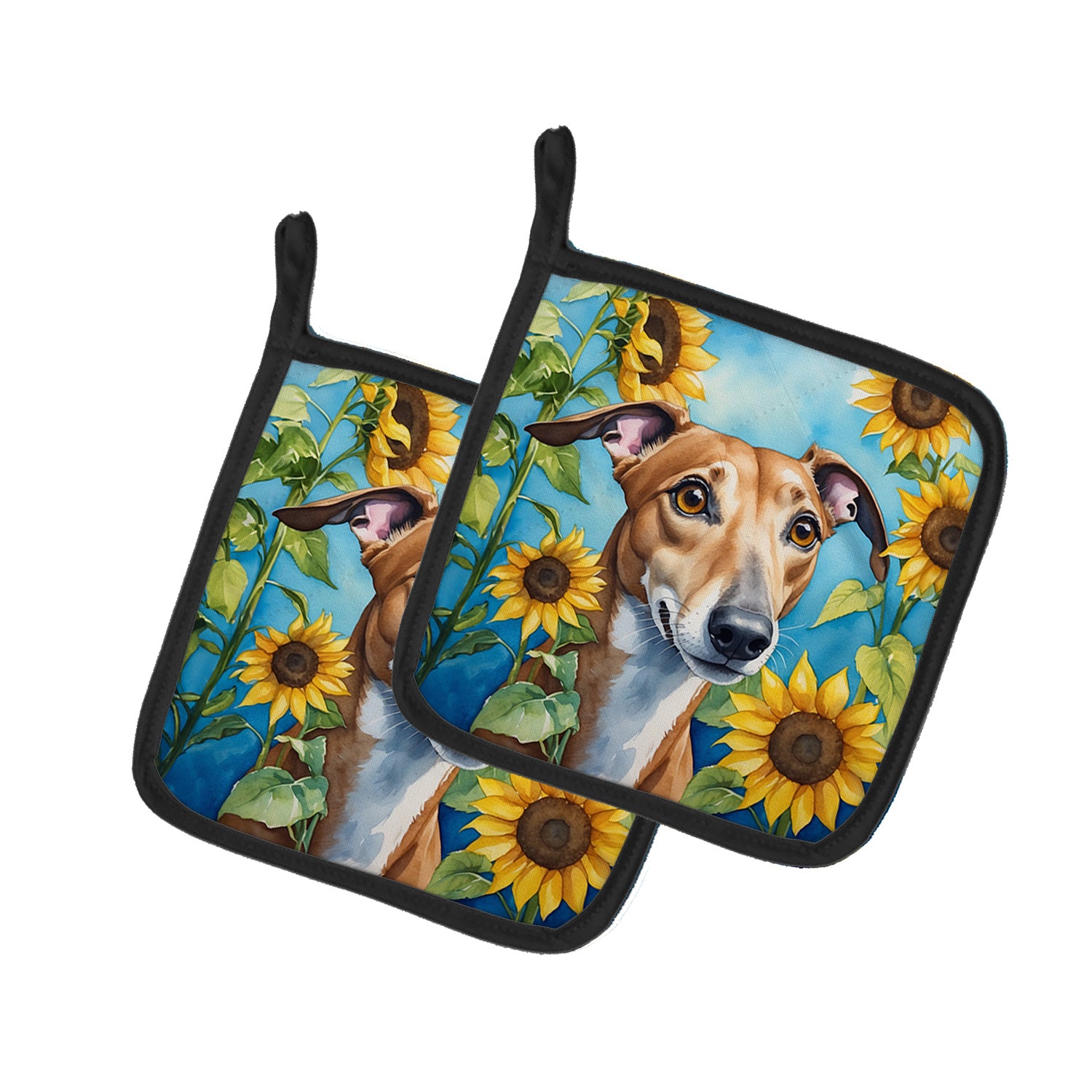 Greyhound in Sunflowers Pair of Pot Holders Kitchen Heat Resistant Pot Holders Sets Oven Hot Pads for Cooking Baking BBQ, 7 1/2 x 7 1/2