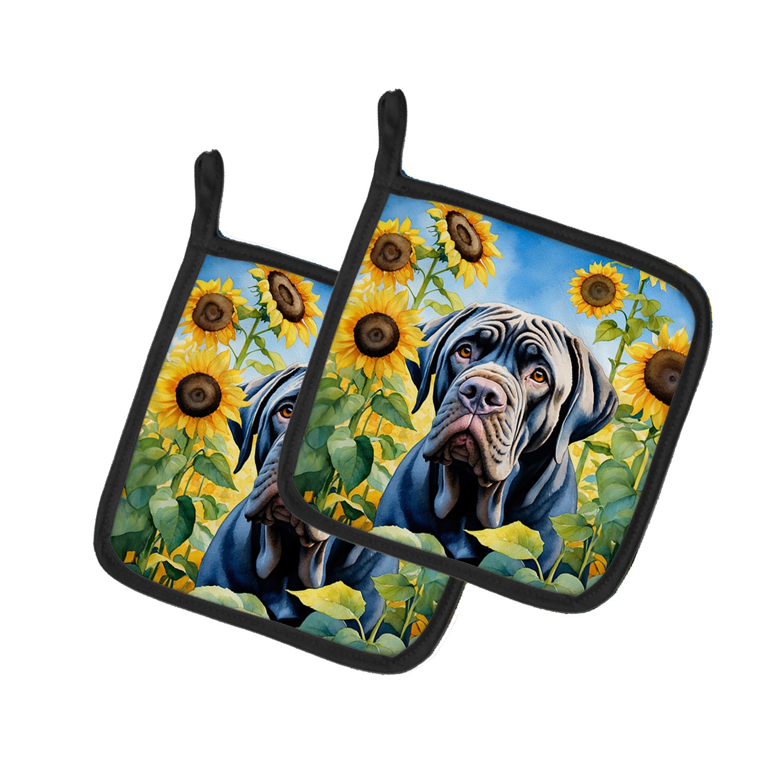 Neapolitan Mastiff in Sunflowers Pair of Pot Holders Kitchen Heat Resistant Pot Holders Sets Oven Hot Pads for Cooking Baking BBQ, 7 1/2 x 7 1/2