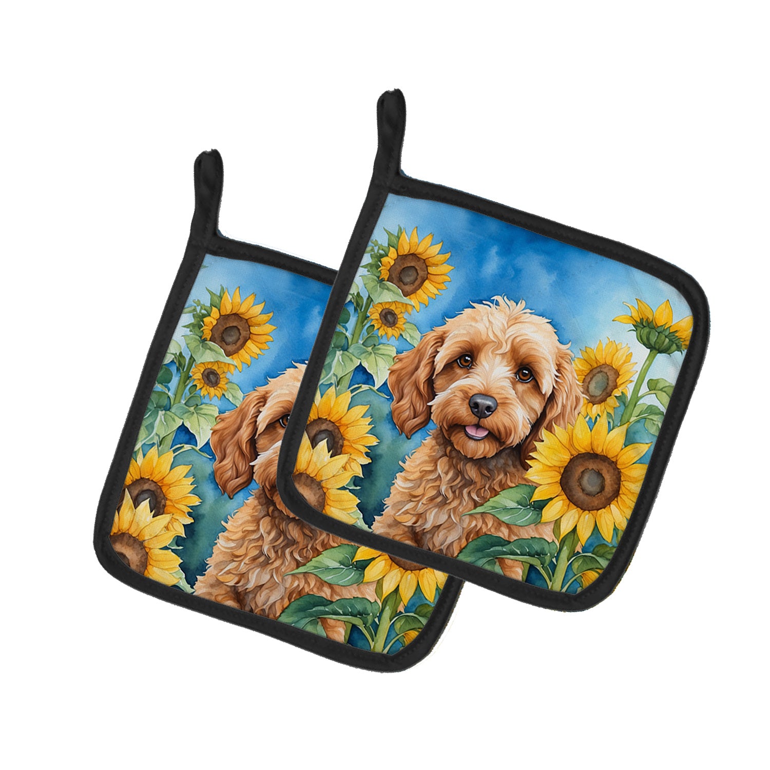 Cockapoo in Sunflowers Pair of Pot Holders Kitchen Heat Resistant Pot Holders Sets Oven Hot Pads for Cooking Baking BBQ, 7 1/2 x 7 1/2