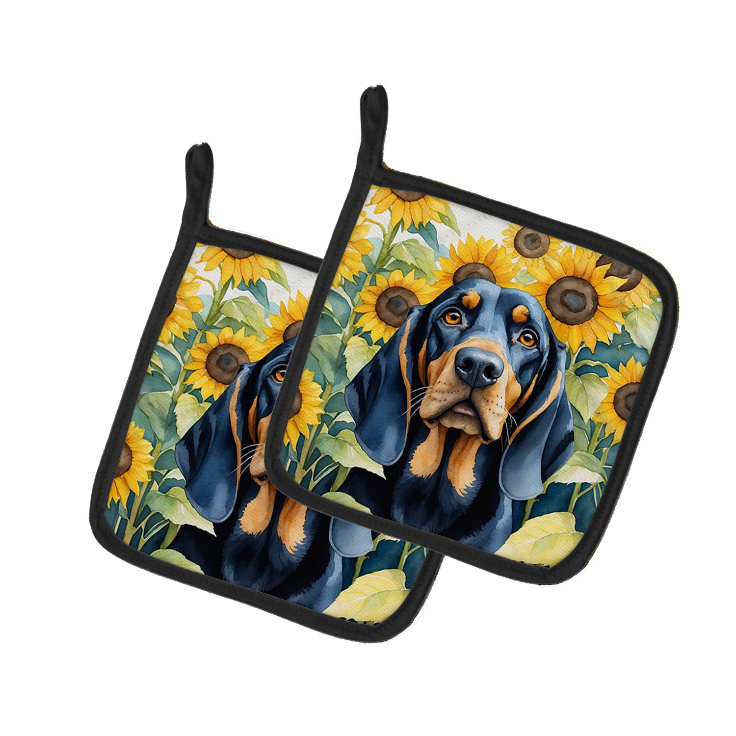 Black and Tan Coonhound in Sunflowers Pair of Pot Holders Kitchen Heat Resistant Pot Holders Sets Oven Hot Pads for Cooking Baking BBQ, 7 1/2 x 7 1/2