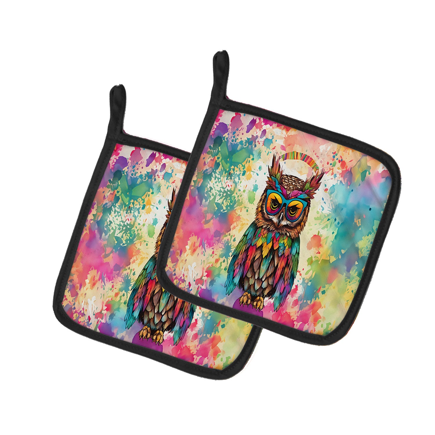 NEW Hippie Animal Owl Pair of Pot Holders Kitchen Heat Resistant Pot Holders Sets Oven Hot Pads for Cooking Baking BBQ, 7 1/2 x 7 1/2