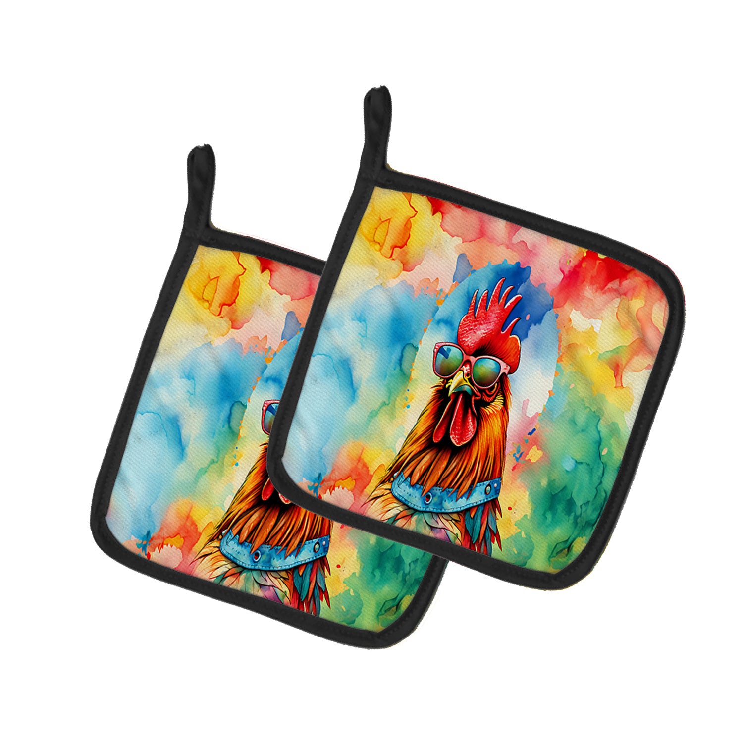 NEW Hippie Animal Red Rooster Pair of Pot Holders Kitchen Heat Resistant Pot Holders Sets Oven Hot Pads for Cooking Baking BBQ, 7 1/2 x 7 1/2