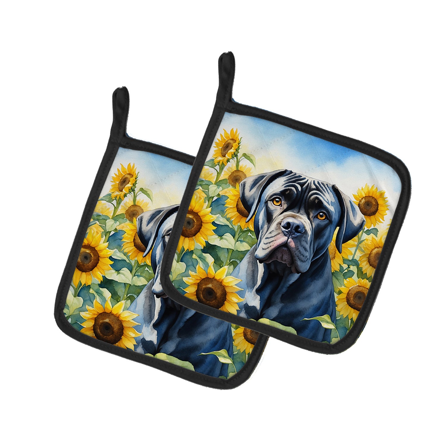 Cane Corso in Sunflowers Pair of Pot Holders Kitchen Heat Resistant Pot Holders Sets Oven Hot Pads for Cooking Baking BBQ, 7 1/2 x 7 1/2