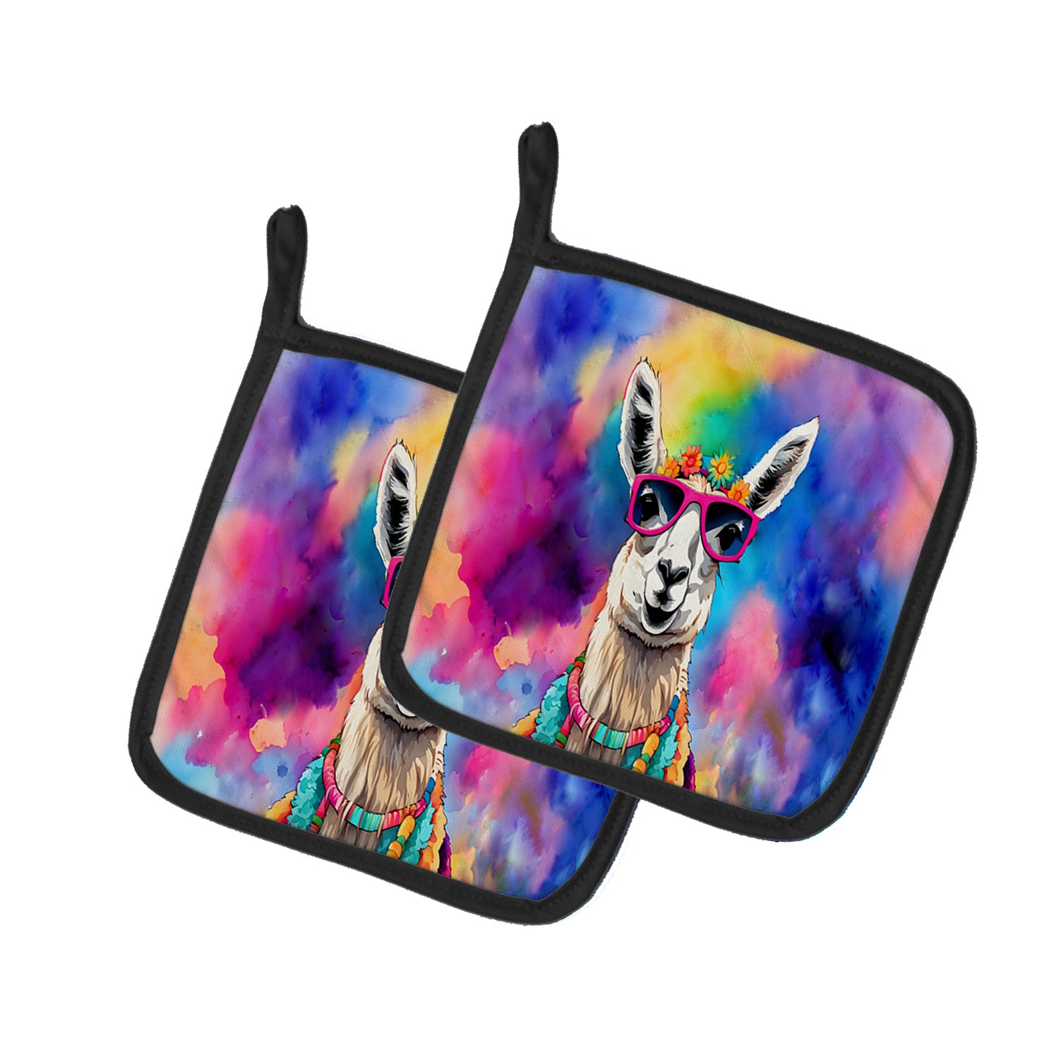 NEW Hippie Animal Llama Pair of Pot Holders Kitchen Heat Resistant Pot Holders Sets Oven Hot Pads for Cooking Baking BBQ, 7 1/2 x 7 1/2