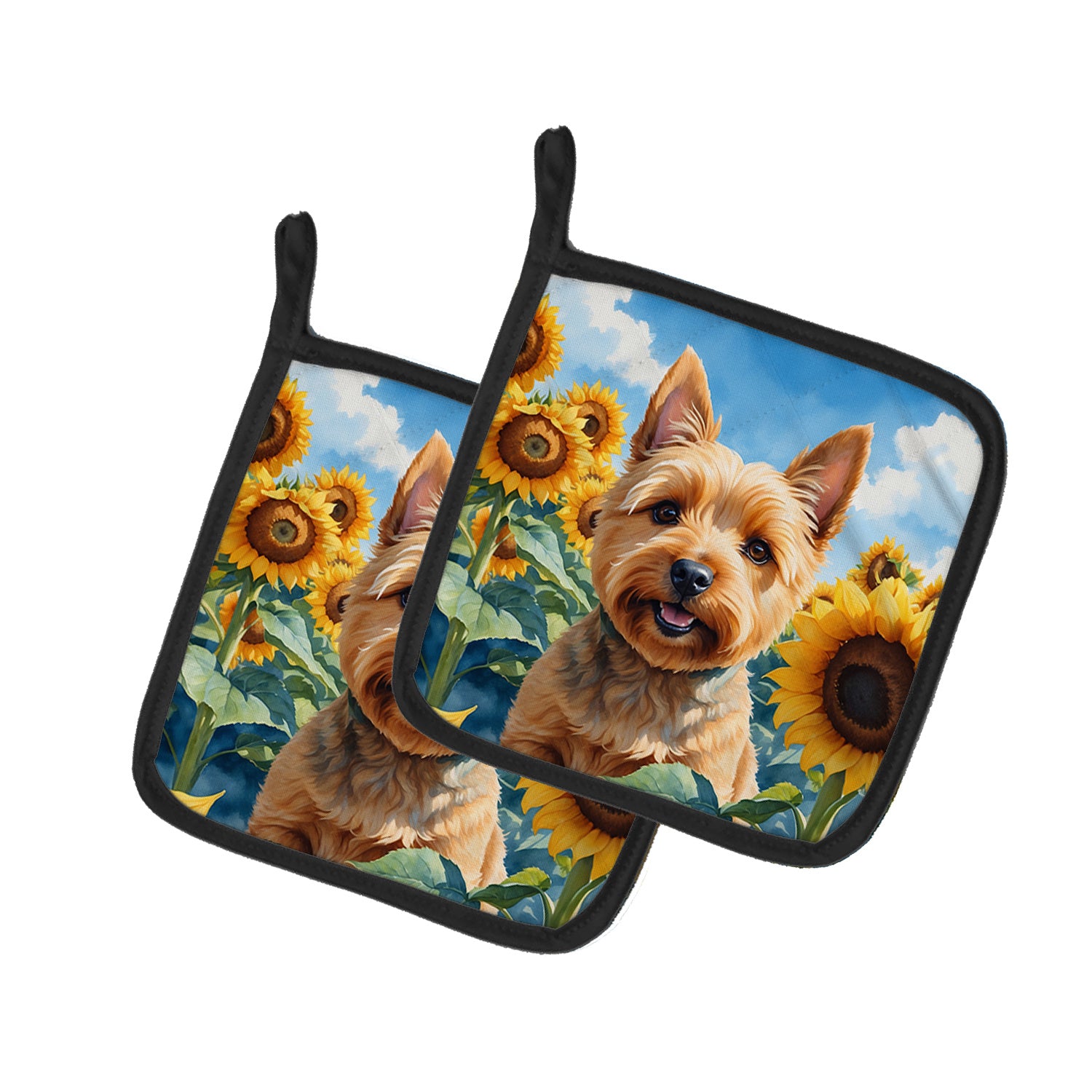 Norwich Terrier in Sunflowers Pair of Pot Holders Kitchen Heat Resistant Pot Holders Sets Oven Hot Pads for Cooking Baking BBQ, 7 1/2 x 7 1/2