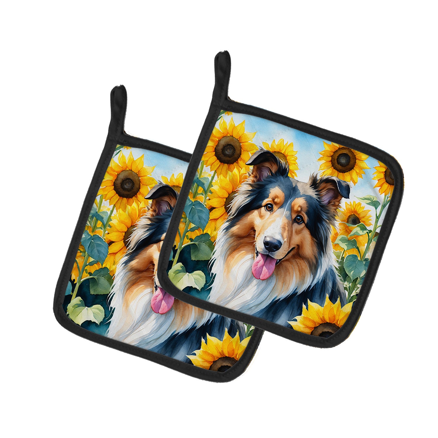 Collie in Sunflowers Pair of Pot Holders Kitchen Heat Resistant Pot Holders Sets Oven Hot Pads for Cooking Baking BBQ, 7 1/2 x 7 1/2