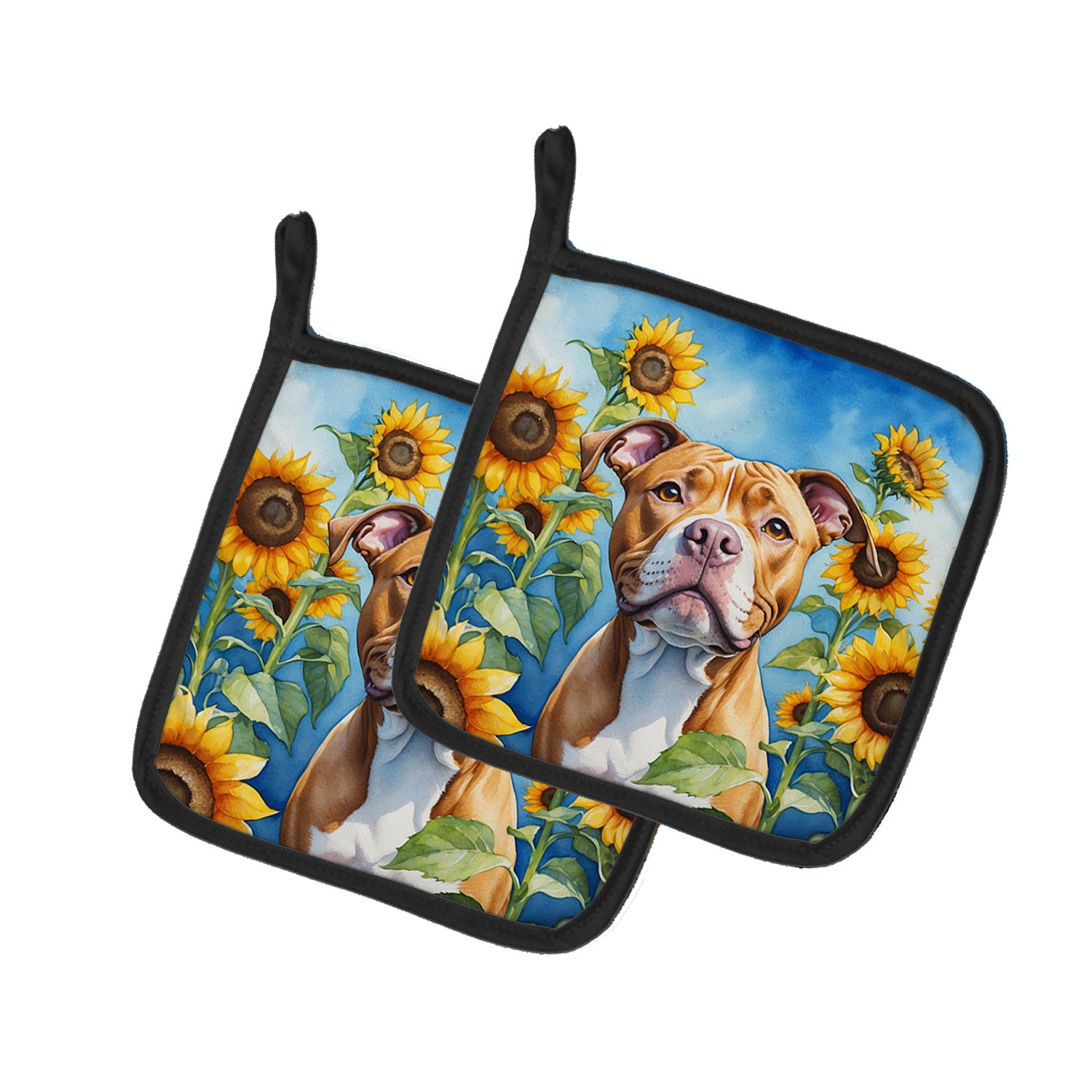 NEW Pit Bull Terrier in Sunflowers Pair of Pot Holders Kitchen Heat Resistant Pot Holders Sets Oven Hot Pads for Cooking Baking BBQ, 7 1/2 x 7 1/2