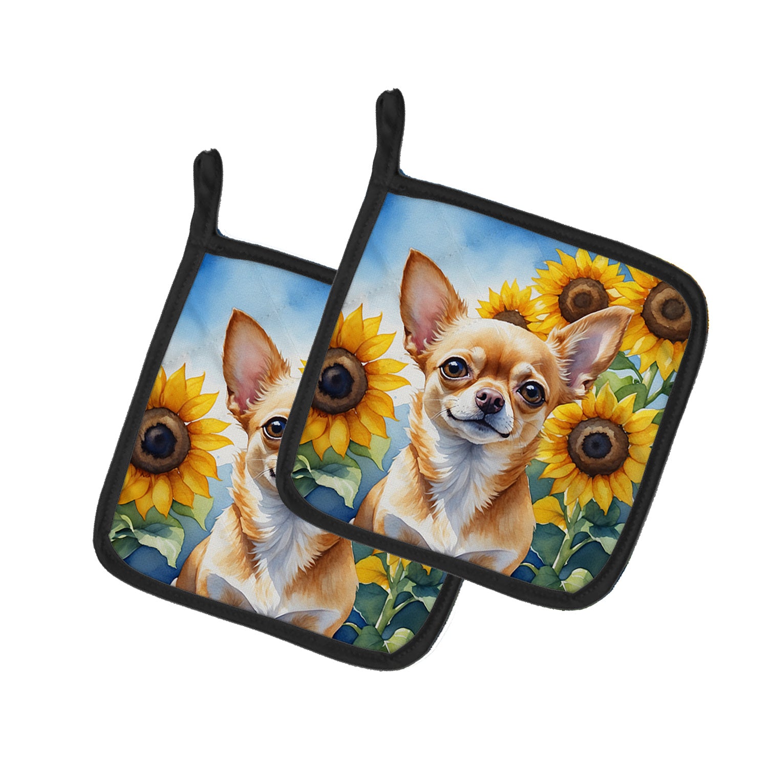 Chihuahua in Sunflowers Pair of Pot Holders Kitchen Heat Resistant Pot Holders Sets Oven Hot Pads for Cooking Baking BBQ, 7 1/2 x 7 1/2