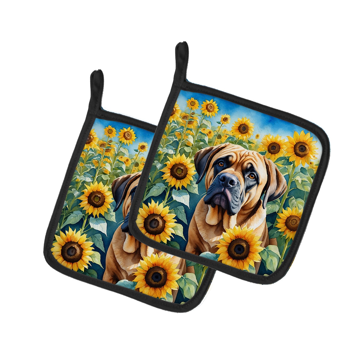 Mastiff in Sunflowers Pair of Pot Holders Kitchen Heat Resistant Pot Holders Sets Oven Hot Pads for Cooking Baking BBQ, 7 1/2 x 7 1/2