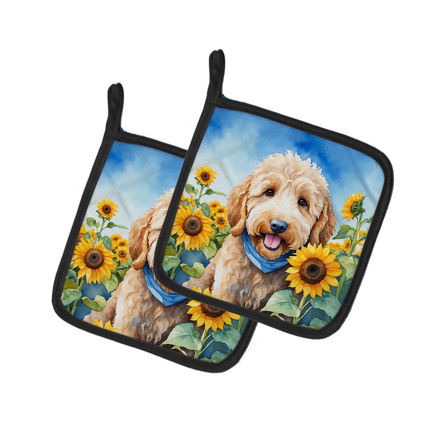 Goldendoodle in Sunflowers Pair of Pot Holders Kitchen Heat Resistant Pot Holders Sets Oven Hot Pads for Cooking Baking BBQ, 7 1/2 x 7 1/2