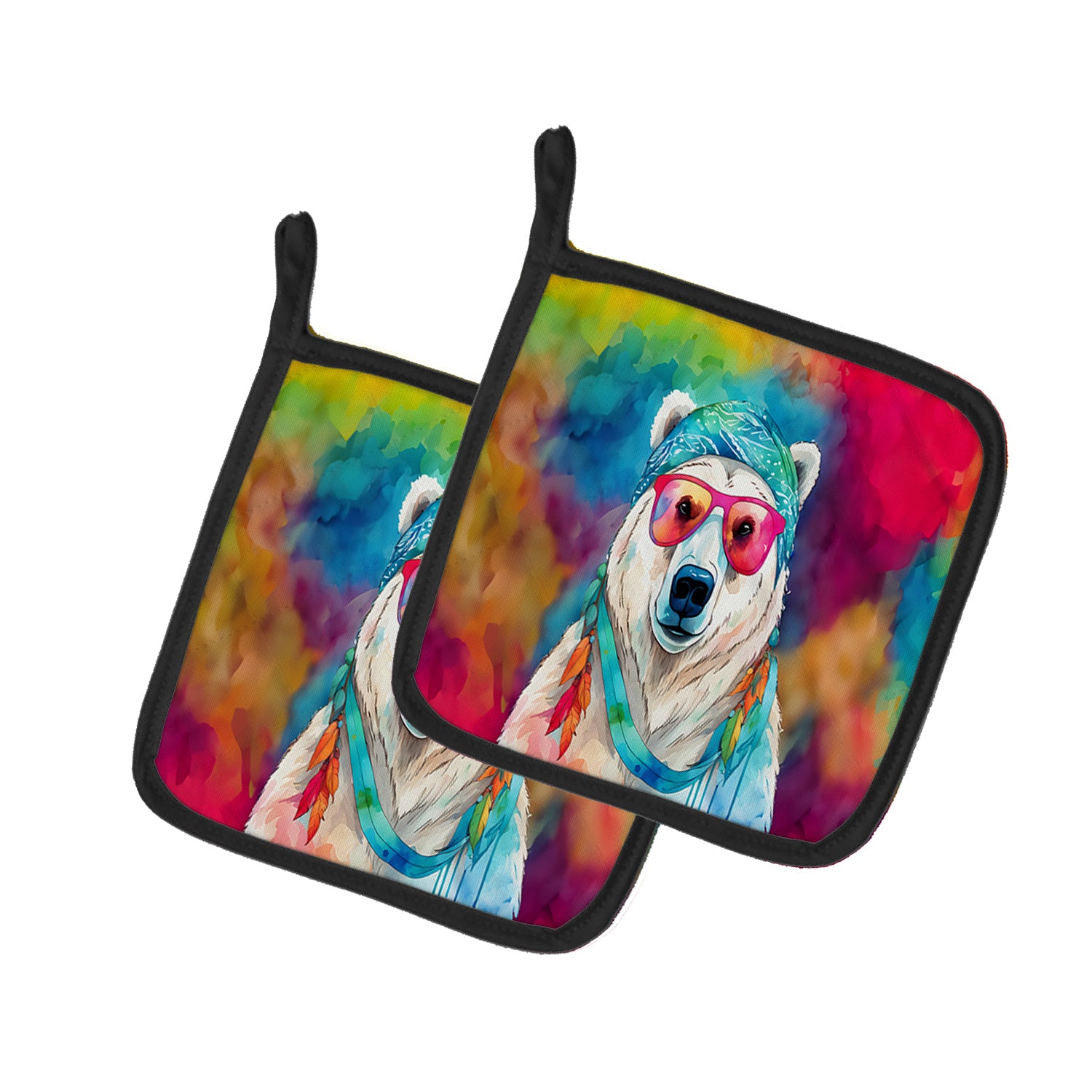 NEW Hippie Animal Polar Bear Pair of Pot Holders Kitchen Heat Resistant Pot Holders Sets Oven Hot Pads for Cooking Baking BBQ, 7 1/2 x 7 1/2