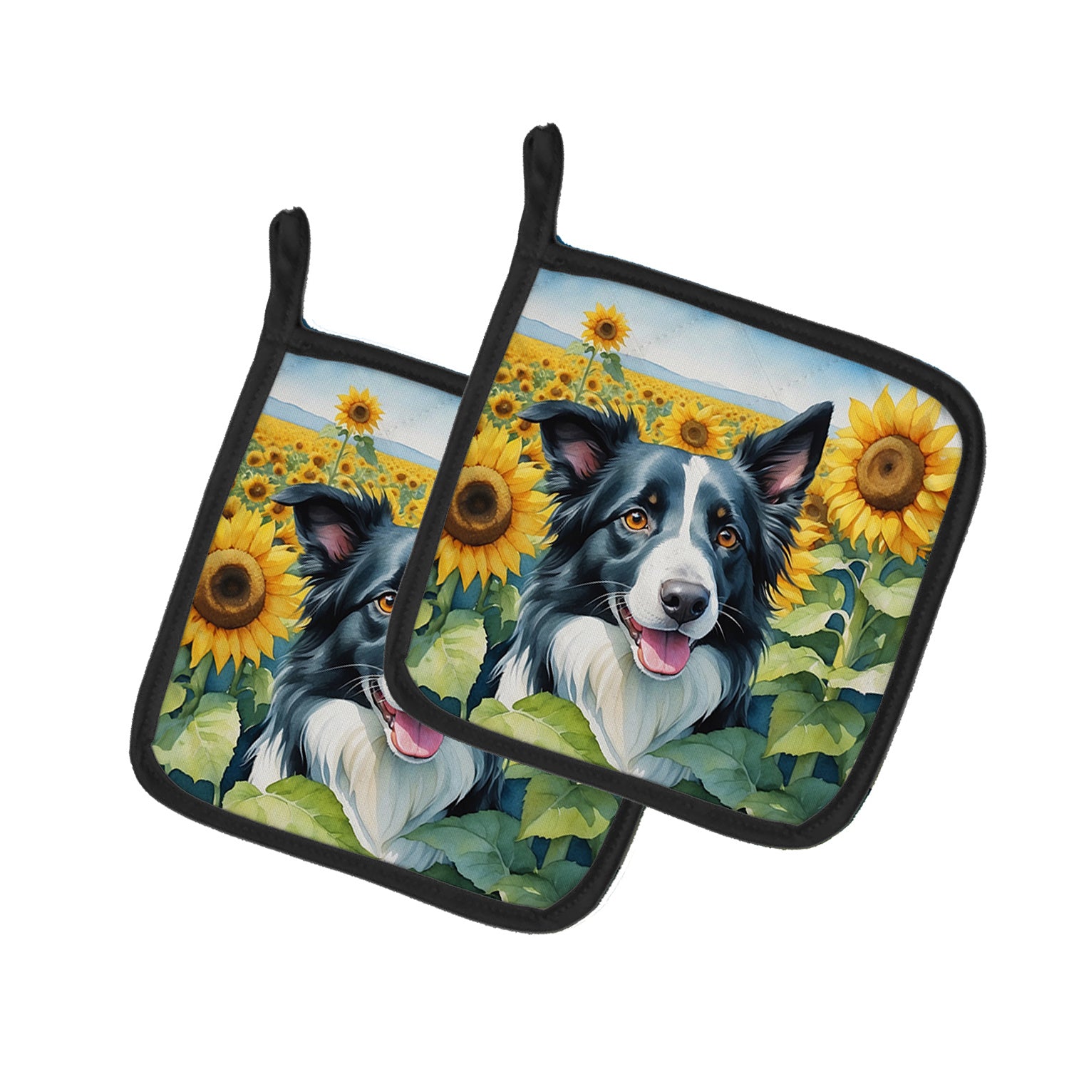 Border Collie in Sunflowers Pair of Pot Holders Kitchen Heat Resistant Pot Holders Sets Oven Hot Pads for Cooking Baking BBQ, 7 1/2 x 7 1/2