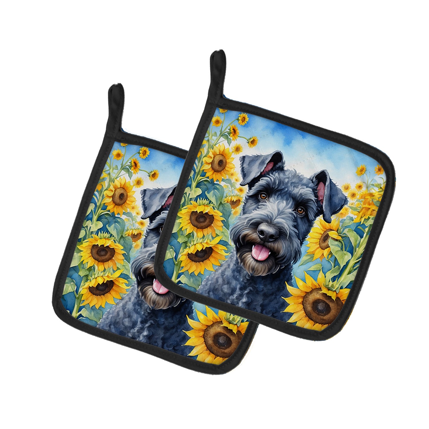 Kerry Blue Terrier in Sunflowers Pair of Pot Holders Kitchen Heat Resistant Pot Holders Sets Oven Hot Pads for Cooking Baking BBQ, 7 1/2 x 7 1/2