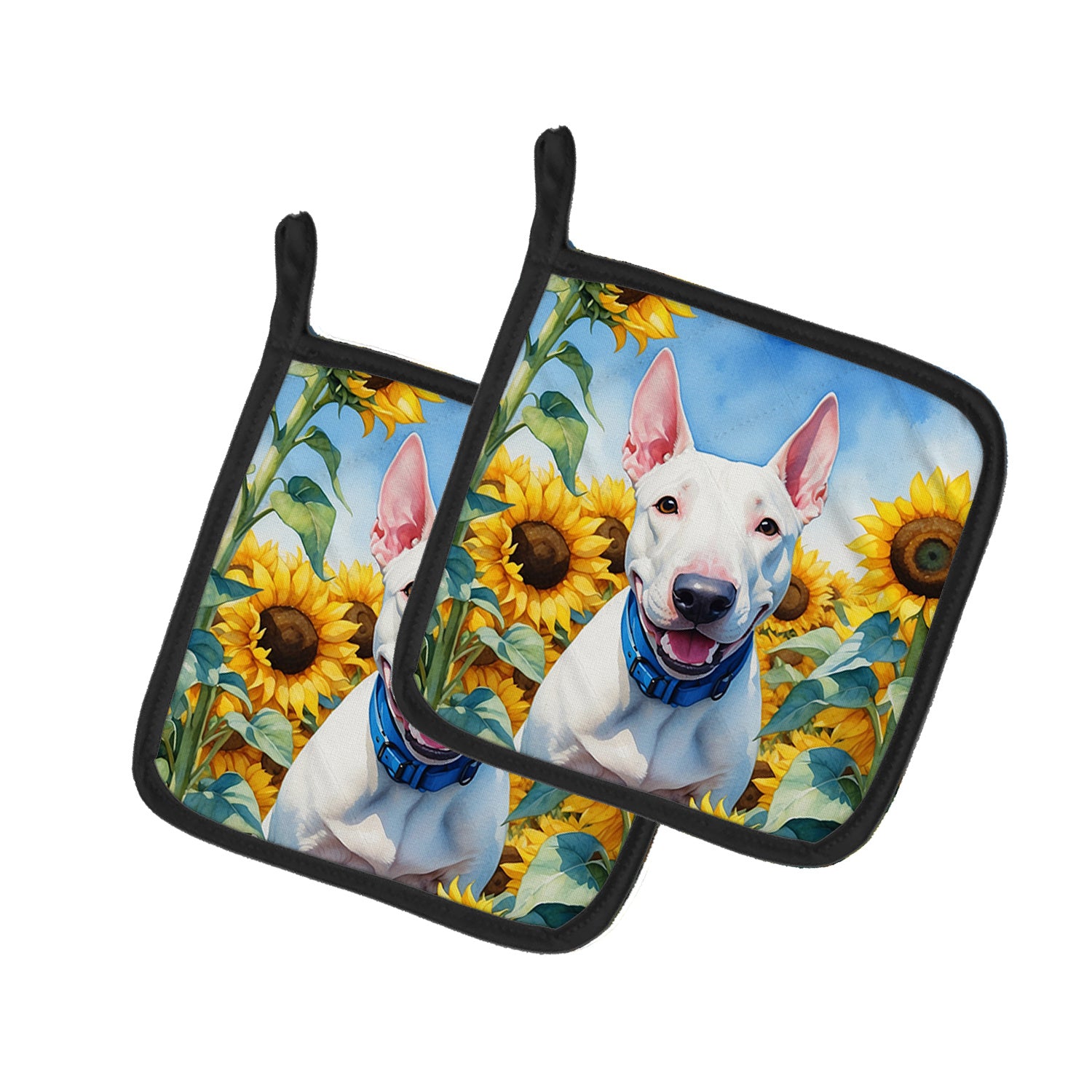 NEW English Bull Terrier in Sunflowers Pair of Pot Holders Kitchen Heat Resistant Pot Holders Sets Oven Hot Pads for Cooking Baking BBQ, 7 1/2 x 7 1/2