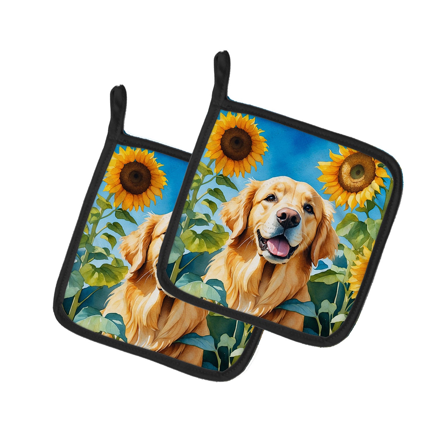 Golden Retriever in Sunflowers Pair of Pot Holders Kitchen Heat Resistant Pot Holders Sets Oven Hot Pads for Cooking Baking BBQ, 7 1/2 x 7 1/2