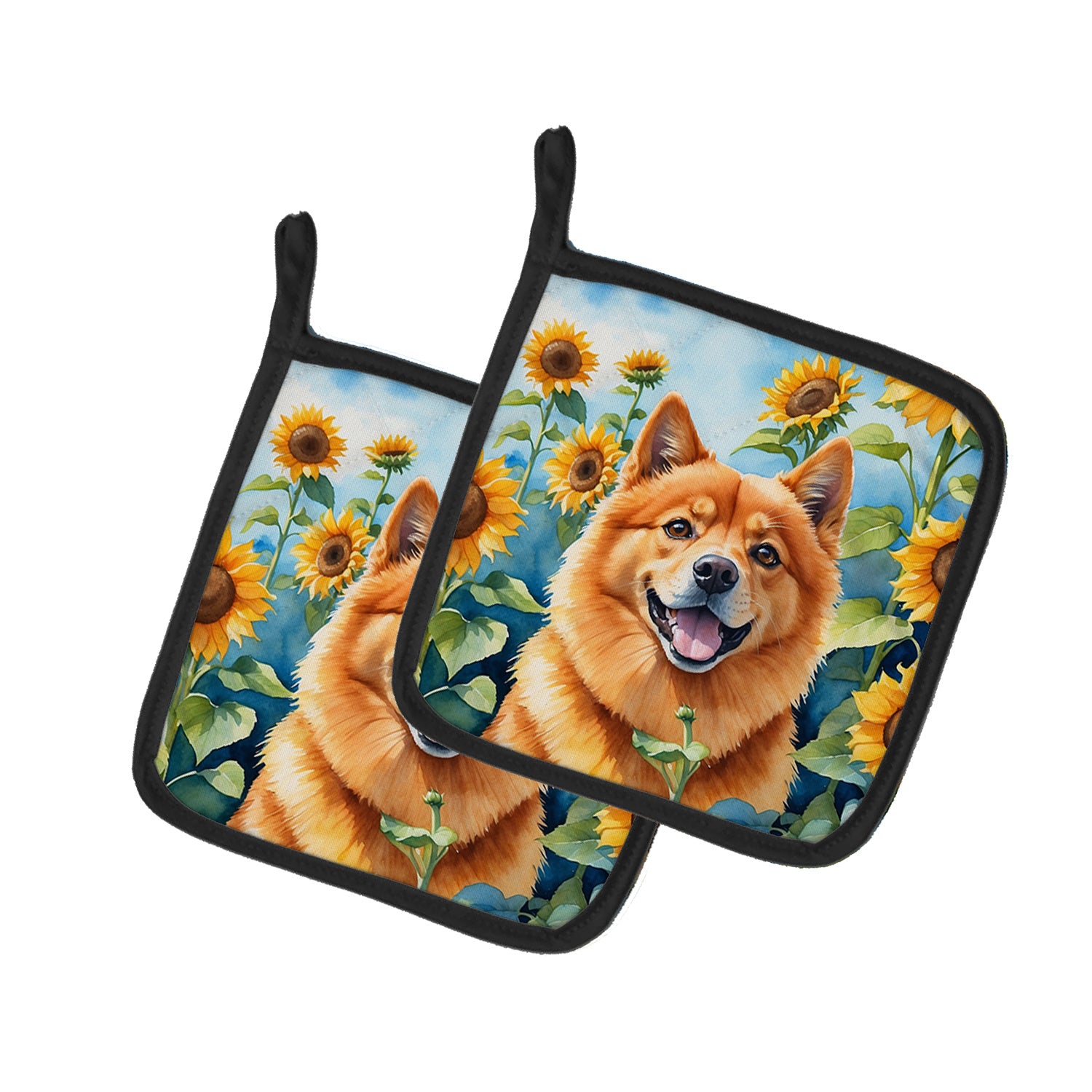 Finnish Spitz in Sunflowers Pair of Pot Holders Kitchen Heat Resistant Pot Holders Sets Oven Hot Pads for Cooking Baking BBQ, 7 1/2 x 7 1/2