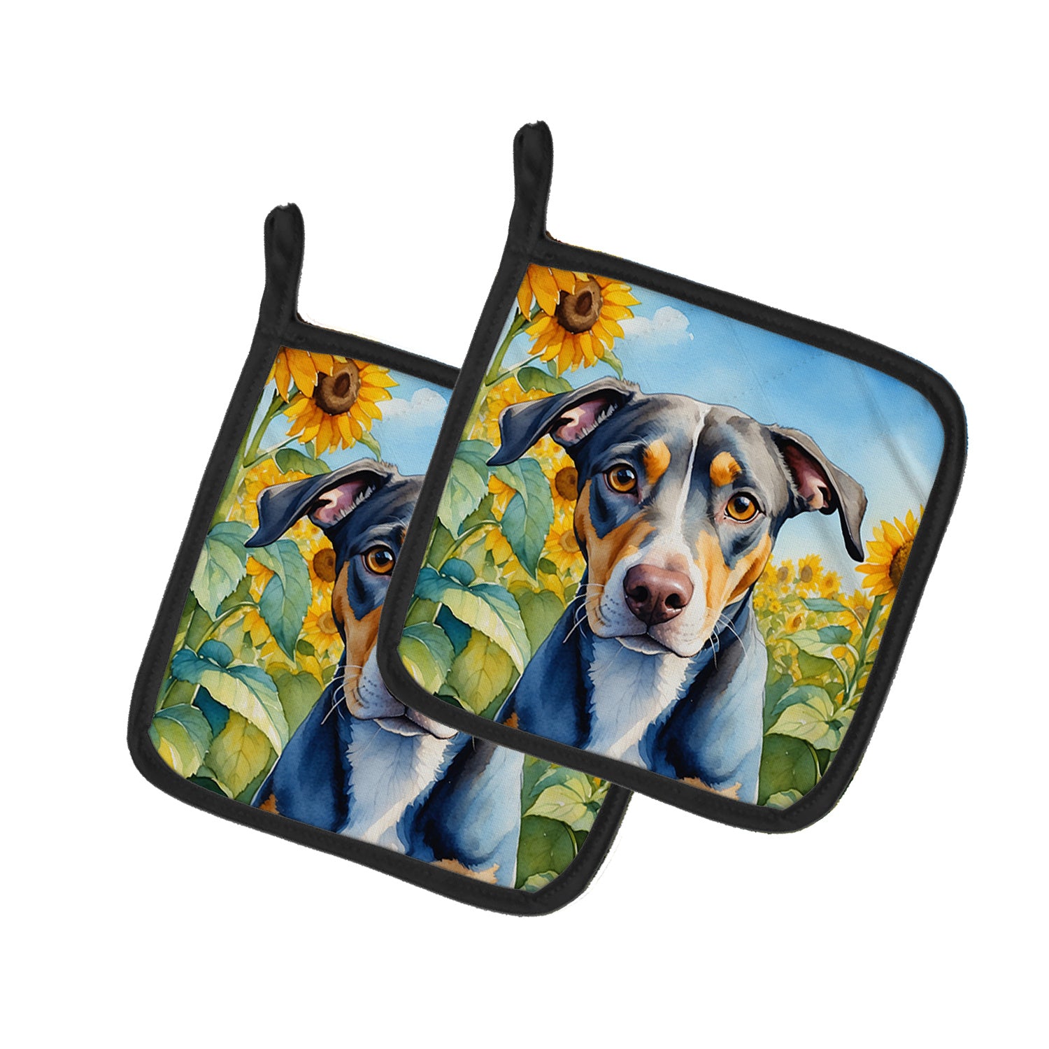 Catahoula in Sunflowers Pair of Pot Holders Kitchen Heat Resistant Pot Holders Sets Oven Hot Pads for Cooking Baking BBQ, 7 1/2 x 7 1/2