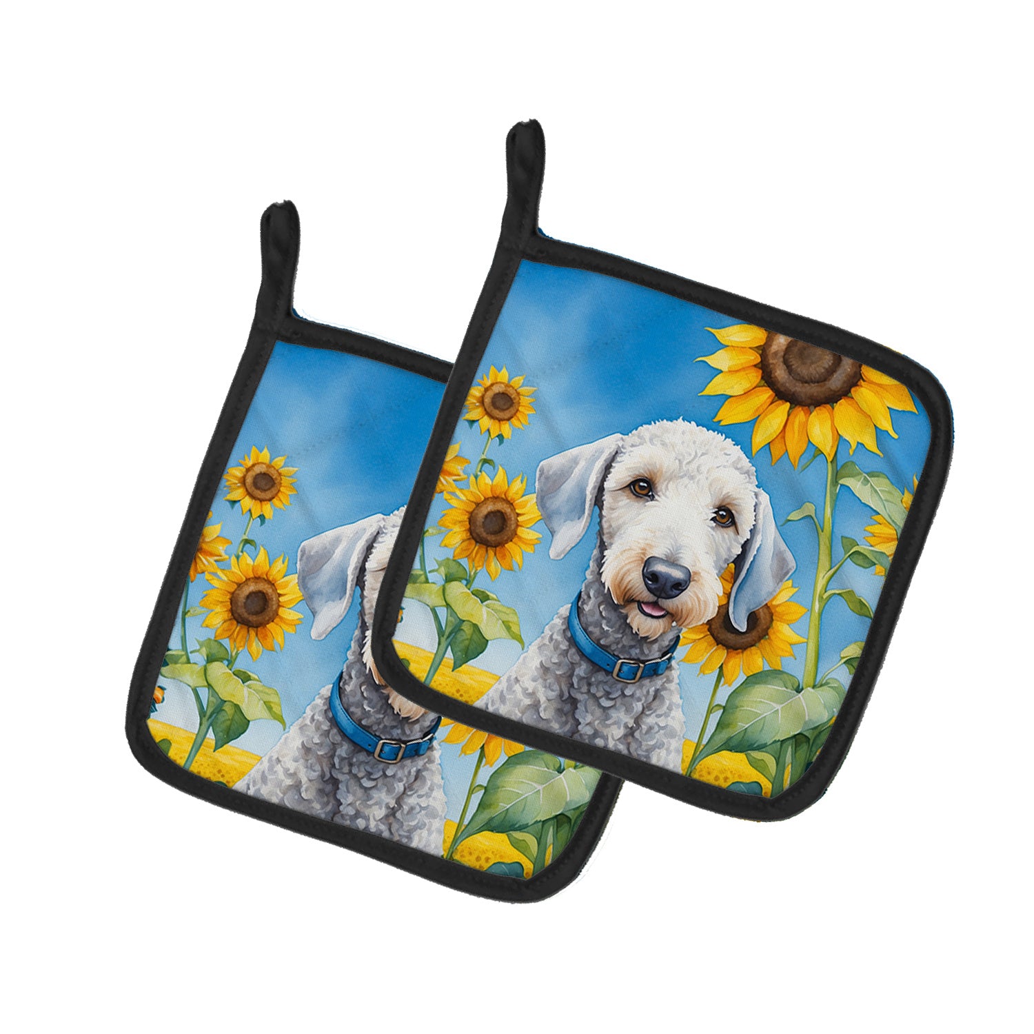 Bedlington Terrier in Sunflowers Pair of Pot Holders Kitchen Heat Resistant Pot Holders Sets Oven Hot Pads for Cooking Baking BBQ, 7 1/2 x 7 1/2