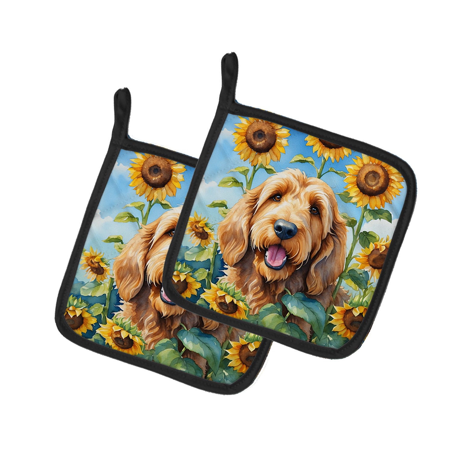 Otterhound in Sunflowers Pair of Pot Holders Kitchen Heat Resistant Pot Holders Sets Oven Hot Pads for Cooking Baking BBQ, 7 1/2 x 7 1/2