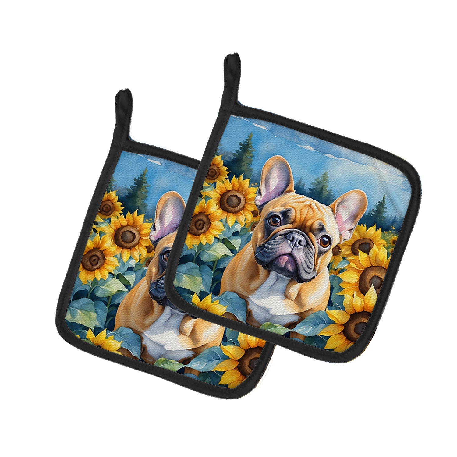 French Bulldog in Sunflowers Pair of Pot Holders Kitchen Heat Resistant Pot Holders Sets Oven Hot Pads for Cooking Baking BBQ, 7 1/2 x 7 1/2