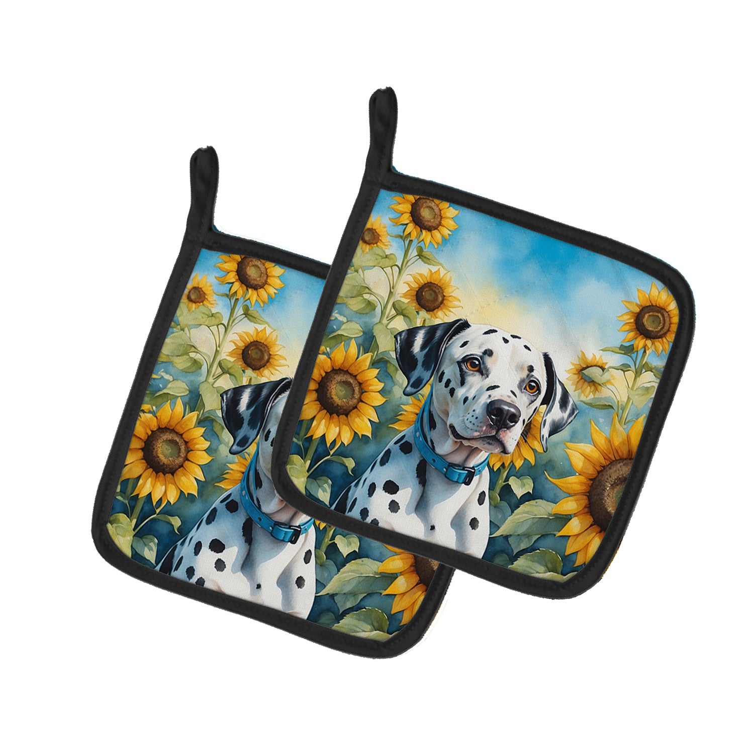 Dalmatian in Sunflowers Pair of Pot Holders Kitchen Heat Resistant Pot Holders Sets Oven Hot Pads for Cooking Baking BBQ, 7 1/2 x 7 1/2