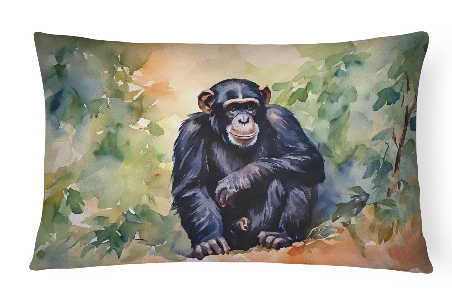 NEW Watercolor Wildlife Throw Pillow Throw Pillow for Indoor Couch Bed Outdoor Patio Washable, Chimpanzee 2891,12Hx16W