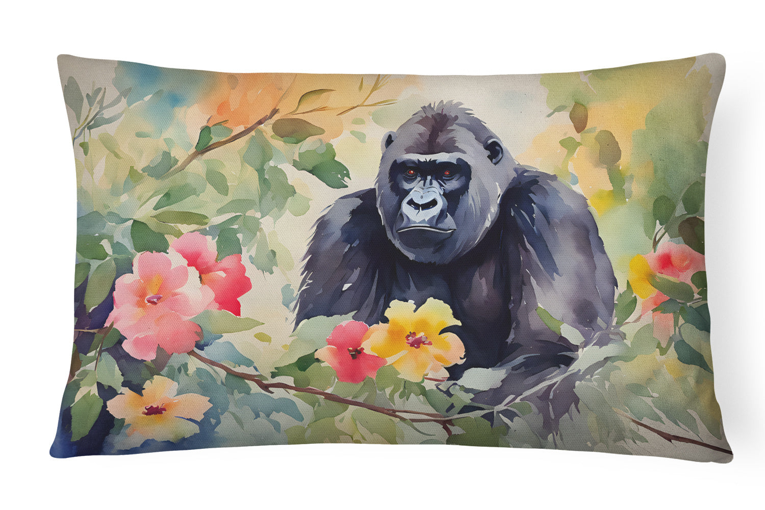 NEW Watercolor Wildlife Throw Pillow Throw Pillow for Indoor Couch Bed Outdoor Patio Washable, Gorilla 2919,12Hx16W