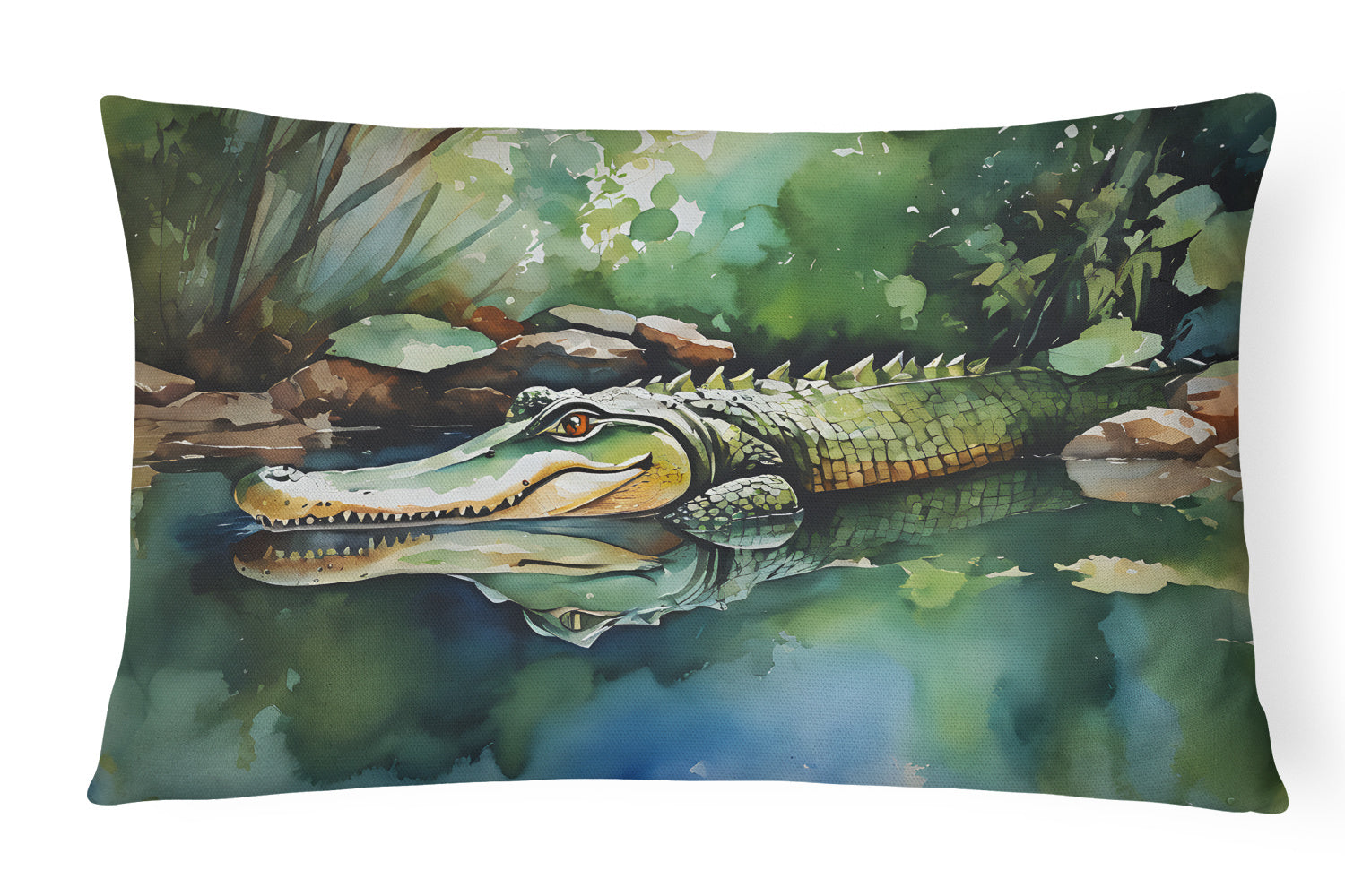 NEW Watercolor Wildlife Throw Pillow Throw Pillow for Indoor Couch Bed Outdoor Patio Washable, Alligator 2869,12Hx16W