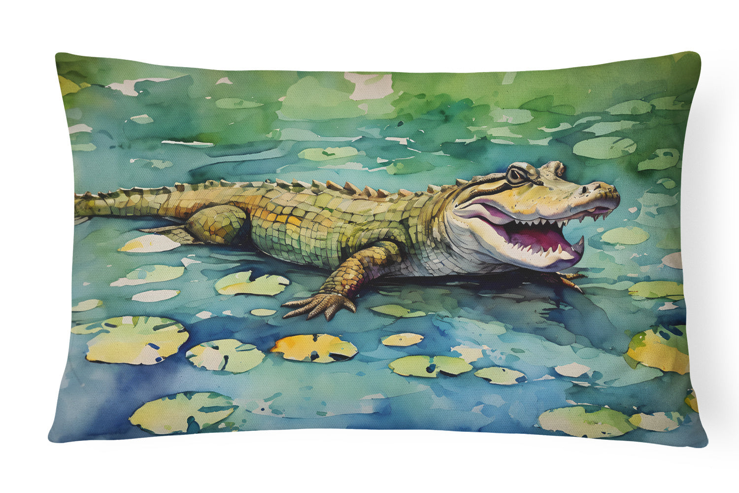 NEW Watercolor Wildlife Throw Pillow Throw Pillow for Indoor Couch Bed Outdoor Patio Washable, Alligator 2866,12Hx16W