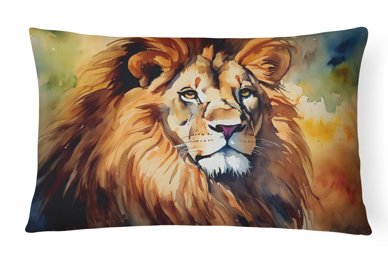 NEW Watercolor Wildlife Throw Pillow Throw Pillow for Indoor Couch Bed Outdoor Patio Washable, Lion 2955,12Hx16W