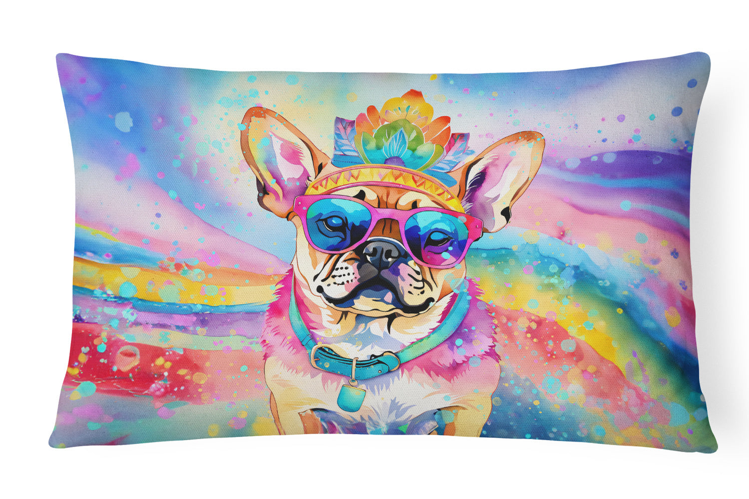 Hippie Dawg Throw Pillow Throw Pillow for Indoor Couch Bed Outdoor Patio Washable, Pug 2546,12Hx16W