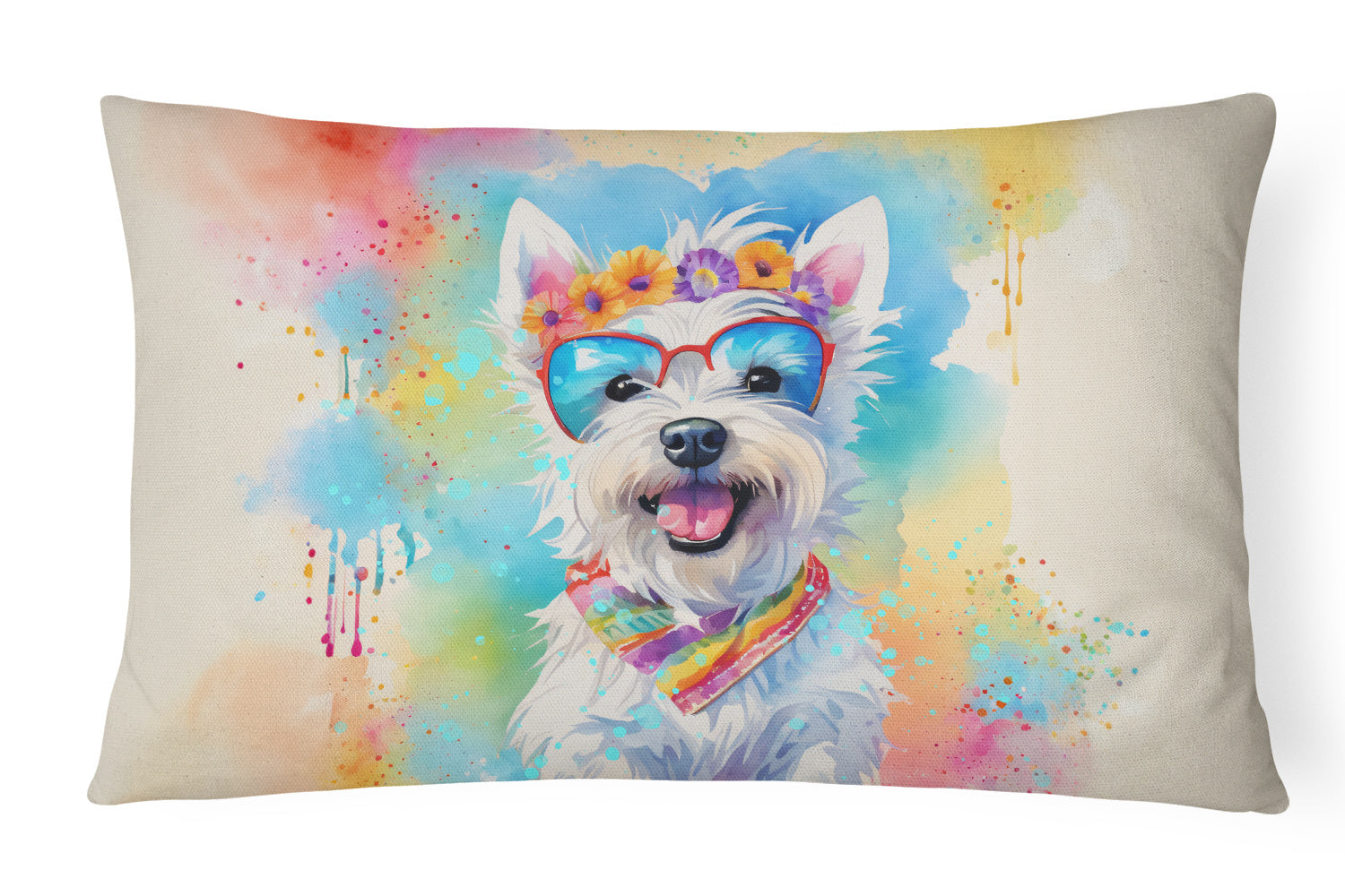 Hippie Dawg Throw Pillow Throw Pillow for Indoor Couch Bed Outdoor Patio Washable, Westie 2569,12Hx16W