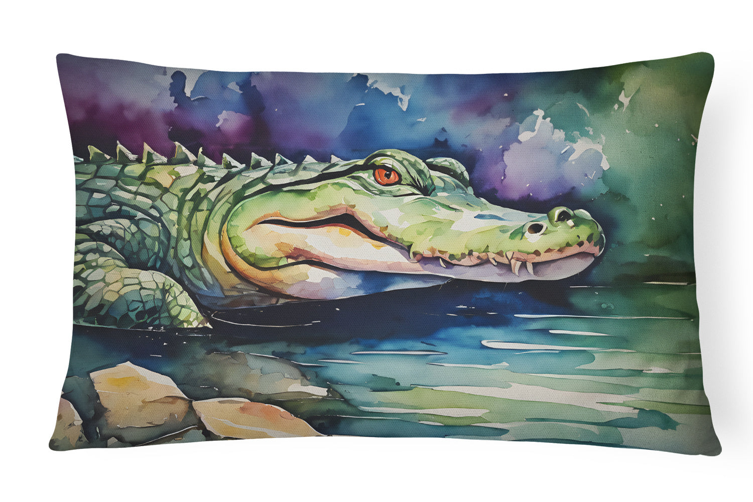 NEW Watercolor Wildlife Throw Pillow Throw Pillow for Indoor Couch Bed Outdoor Patio Washable, Alligator 2865,12Hx16W