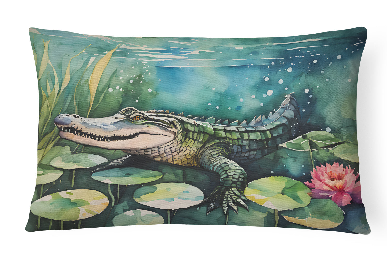 NEW Watercolor Wildlife Throw Pillow Throw Pillow for Indoor Couch Bed Outdoor Patio Washable, Alligator 2870,12Hx16W