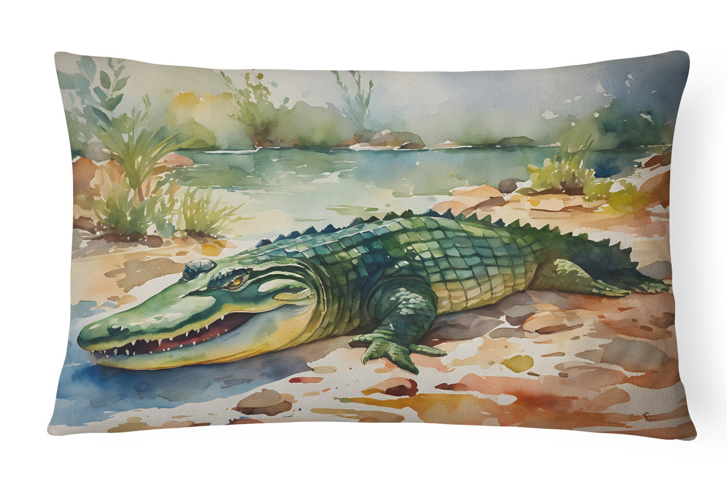 NEW Watercolor Wildlife Throw Pillow Throw Pillow for Indoor Couch Bed Outdoor Patio Washable, Alligator 2868,12Hx16W