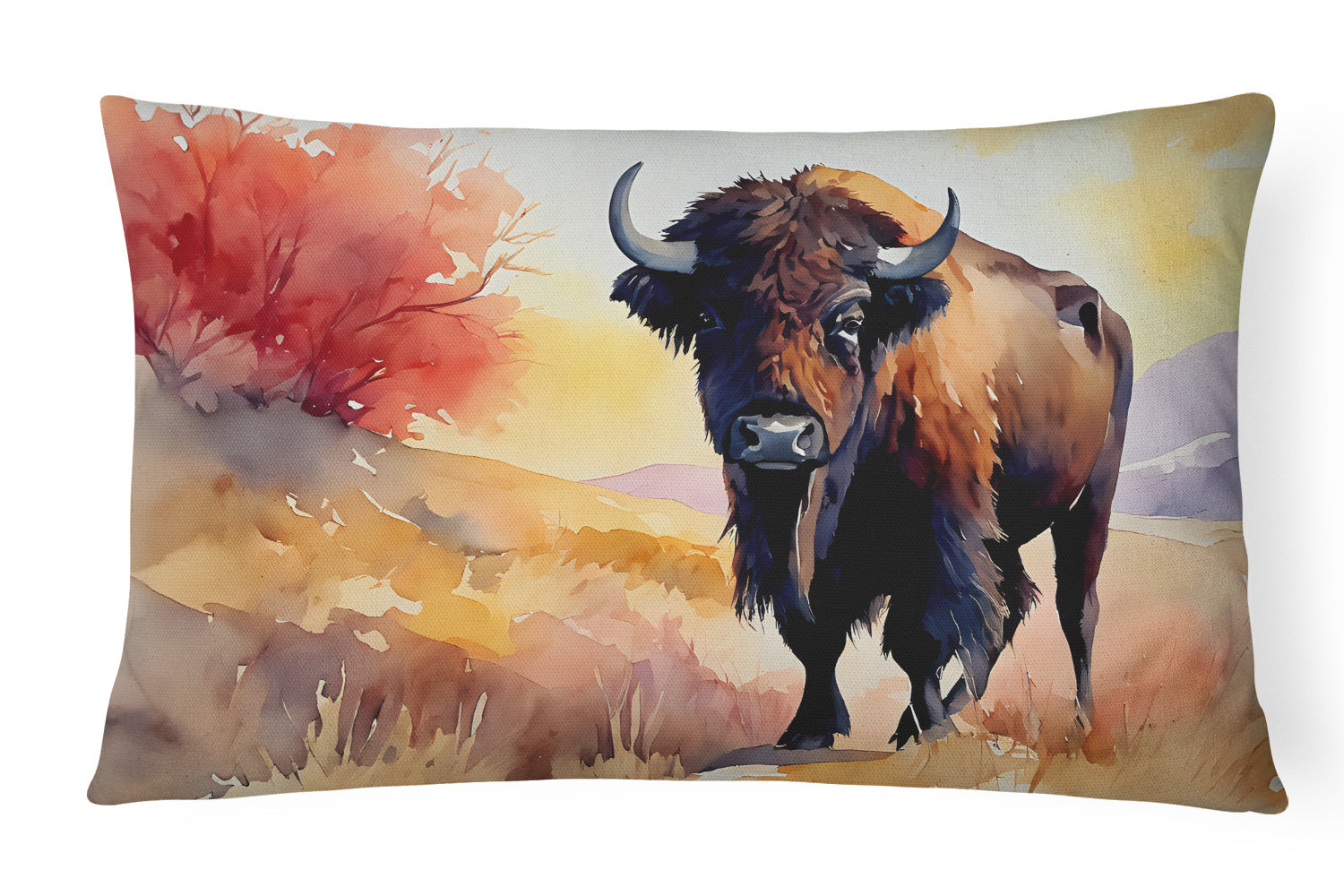 NEW Watercolor Wildlife Throw Pillow Throw Pillow for Indoor Couch Bed Outdoor Patio Washable, American Bison 2872,12Hx16W